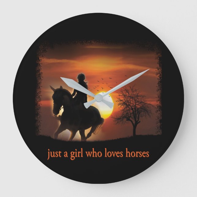 Grande Horloge Ronde juste une fille qui aime les chevaux (Recto)