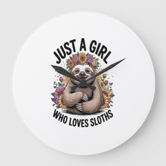 Grande Horloge Ronde juste une fille qui aime les paresseux