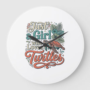 Grande Horloge Ronde Juste une fille qui aime les tortues modèle de t-s