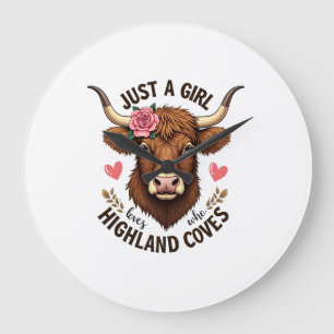 Grande Horloge Ronde Juste Une Fille Qui Aime Les Vaches Highland Flora