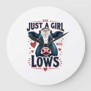 Grande Horloge Ronde Juste une fille qui aime les vaches Vintage néon a