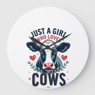 Grande Horloge Ronde Juste une fille qui aime les vaches Vintage Néon A