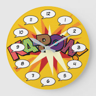 Grande Horloge Ronde KA-POW Amusant Art Pop Comic Livre Rétro