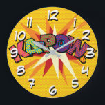 Grande Horloge Ronde KA-POW Amusement Bande Dessinée Rétro Art Pop<br><div class="desc">Horloges de bandes dessinées de super-héros à la mode qui sont sûres d'ajouter une touche de couleur à une gamme de pièces autour de votre maison ou de votre bureau. Un moyen idéal de vous traiter ou de traiter quelqu'un que vous connaissez avec ces horloges de designer de convention de...</div>