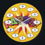 Grande Horloge Ronde KA-POW Fun Retro Comic Book Pop art<br><div class="desc">Des horloges pop comic super-héros branchées qui ajouteront une touche de couleur à une gamme de pièces autour de votre maison ou bureau. Une façon idéale de vous offrir ou de traiter quelqu'un que vous connaissez avec ces horloges de dessinateur de bande dessinée cool et unique. Pourquoi ne pas ajouter...</div>