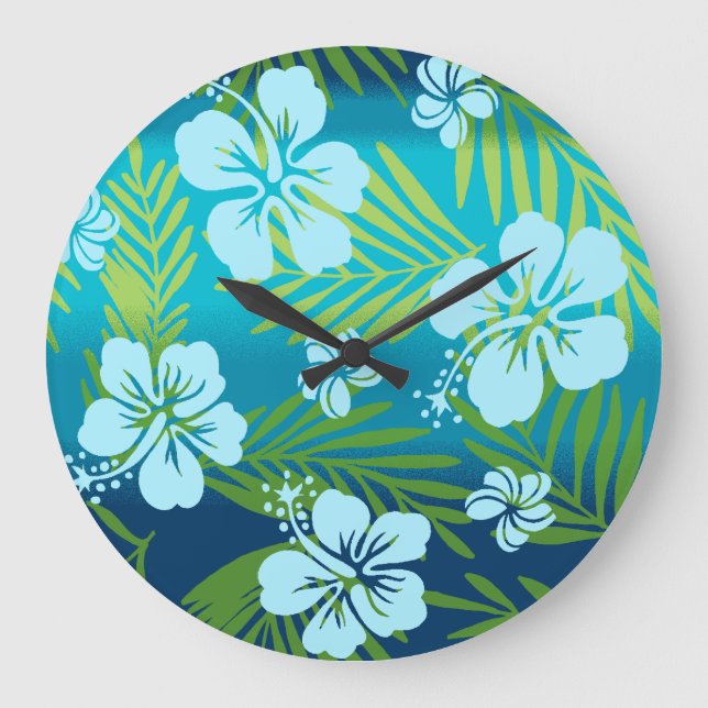 Grande Horloge Ronde Kalani Tie Dye Mélange Hibiscus Tropical - Turquoi (Recto)