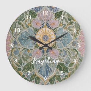 Grande Horloge Ronde Kaleidoscope floral Personnalisé