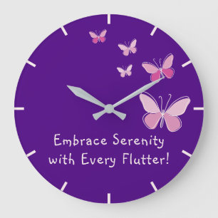 Grande Horloge Ronde Kaleidoscope Rose de Papillon Votre Nom Indigo