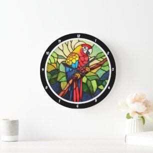Grande Horloge Ronde Kaleidoscope Tropical" - Perroquet en verre