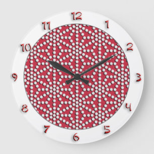 Grande Horloge Ronde Kamishimo en pointes rouges motif japonais avec de