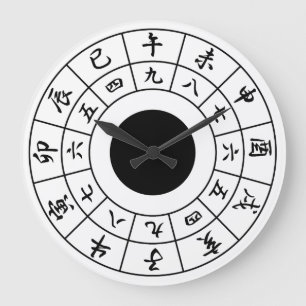 Grande Horloge Ronde Kanji blanc de noir de visage d'horloge japonaise