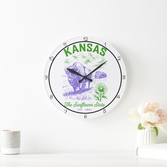 Grande Horloge Ronde Kansas Sunflower State Bison  (Maison)