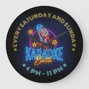 Grande Horloge Ronde Karaoke Battle Neon Look, Panneau LED Texte Person