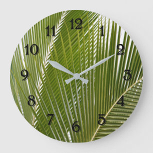 Grande Horloge Ronde Kauai Feuilles de palmiers tropicaux