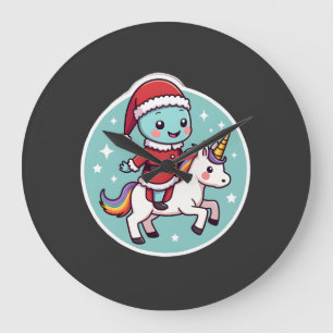 Grande Horloge Ronde Kawaii Axolotl Licorne Noël Santa Joyeux Noël