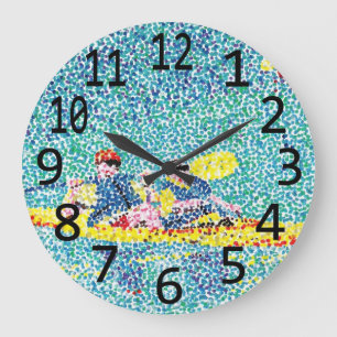 Grande Horloge Ronde Kayak Kayaking Scene dans Pointillism Wall Clocks