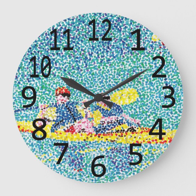 Grande Horloge Ronde Kayak Kayaking Scene dans Pointillism Wall Clocks (Recto)