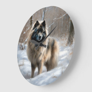 Grande Horloge Ronde Keeshond Qu'Il Neige Noël