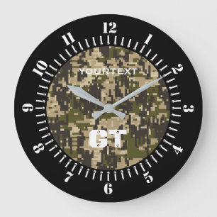 Grande Horloge Ronde Khaki Green Digital Camouflage Personalized on a