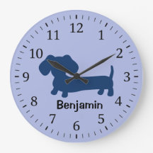 Kids Dachshund Wall Clock Blue Wiener Dog Nursery
