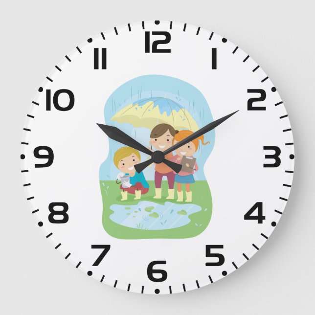 Grande Horloge Ronde Kids Science Nature Study in Rain (Recto)
