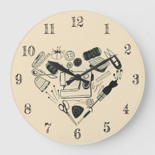 Grande Horloge Ronde Kit De Couture Mignée En Forme Cardiaque Eau Craft