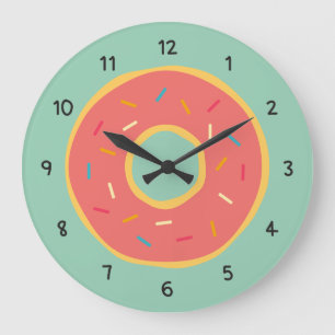 Grande Horloge Ronde Kitchen Decorative Doughnut Food Themed Numbers
