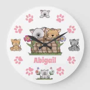 Grande Horloge Ronde Kitten, Cats et Paw Prints