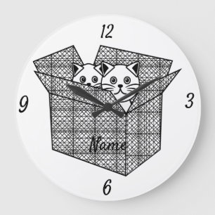 Grande Horloge Ronde Kittens dans une boîte Thunder_Cove