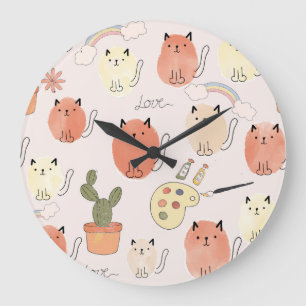 Grande Horloge Ronde Kitty Kitten Chats : Motif animal mignon