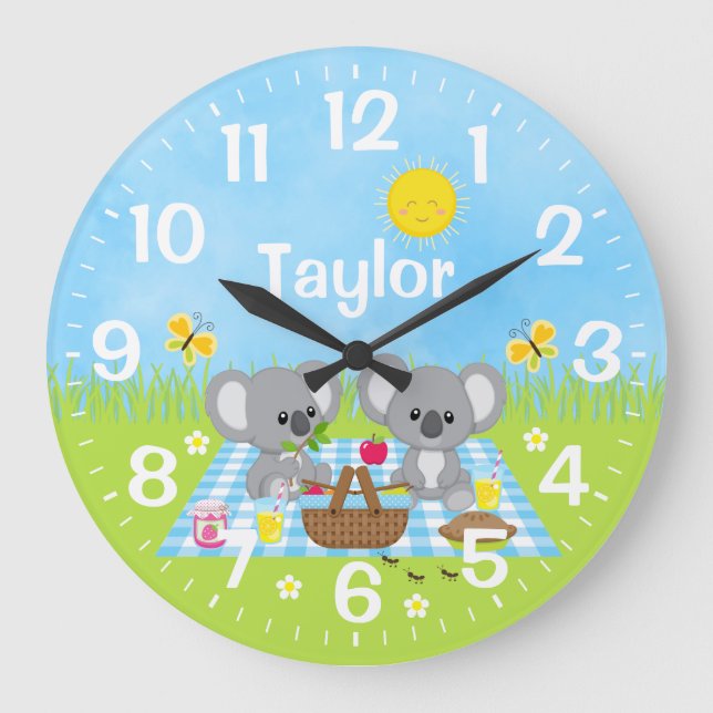 Grande Horloge Ronde Koala Bear Picnic Blue (Recto)