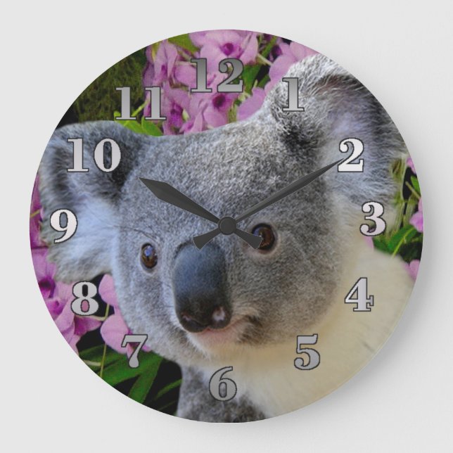 Grande Horloge Ronde Koala et Orchids (Recto)