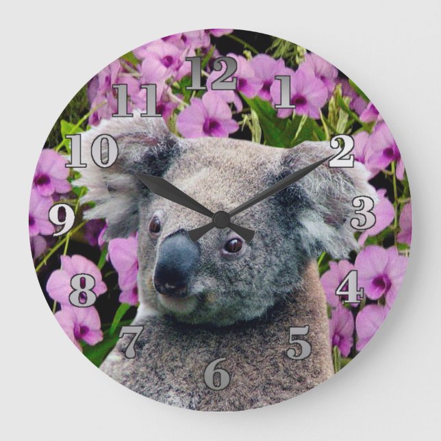 Grande Horloge Ronde Koala et Orchids (Recto)