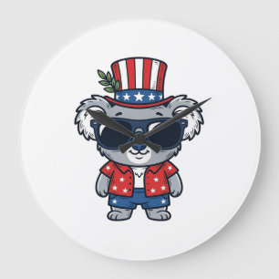 Grande Horloge Ronde Koala patriotique vecteur de style vintage_1