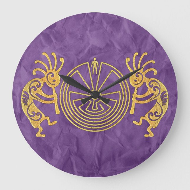 Grande Horloge Ronde KOKOPELLI / L'HOMME DANS LE MAZE or + vos idées (Recto)