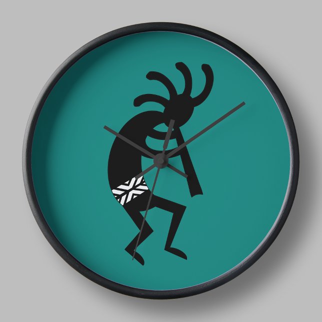 Grande Horloge Ronde Kokopelli Sud-Ouest Turquoise Et Noir (Créateur téléchargé)