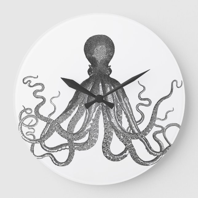 Grande Horloge Ronde Kraken - Black Giant Octopus / Cthulu (Recto)
