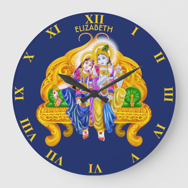 Grande Horloge Ronde Krishna Radha Vigneshwara Hinduisme psychédélique (Recto)