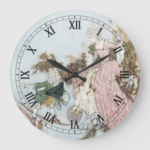 Grande Horloge Ronde La Belle au Bois Dormant de conte de fées vintage 