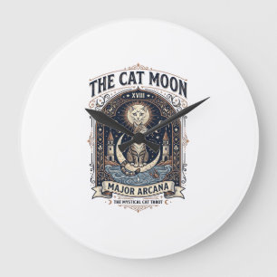 Grande Horloge Ronde La carte de tarot de chat de lune de chat Majeur A