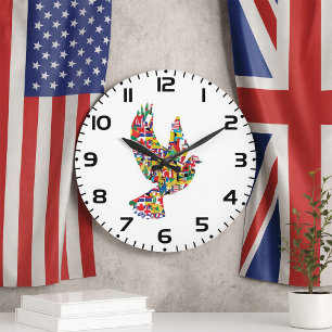 Grande Horloge Ronde La colombe de la paix mondiale faite de drapeaux i