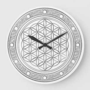 Grande Horloge Ronde La FLEUR DE LA VIE - argent - visage d'horloge