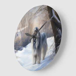 Grande Horloge Ronde La Hanche Afghane Laisser Neige Noël