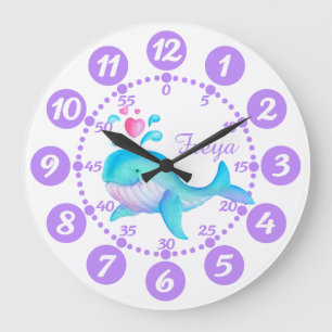 Grande Horloge Ronde La jolie baleine de l'enfant crachant de l'art mau