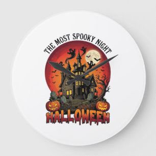 Grande Horloge Ronde La nuit la plus effrayante d'Halloween Maison hant