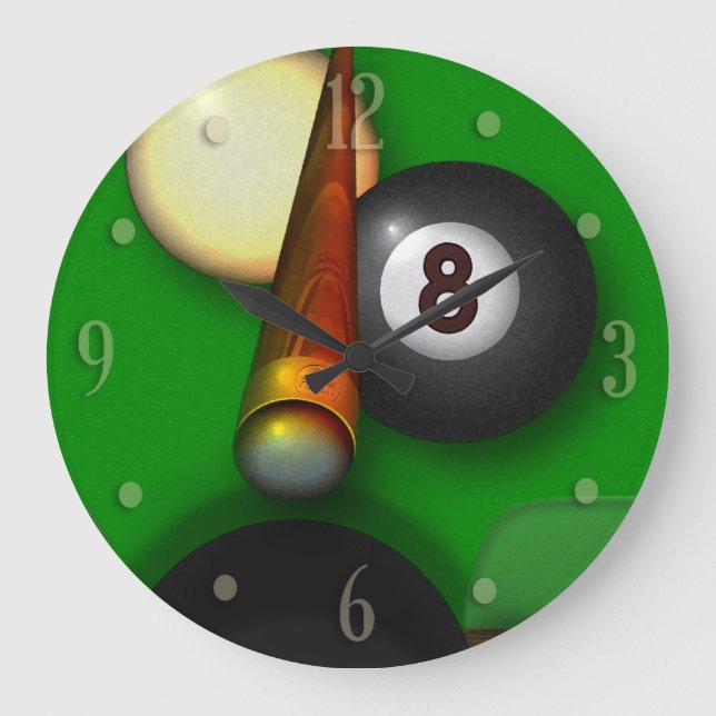 Grande Horloge Ronde La piscine de Eight Ball et les Billiards (Recto)