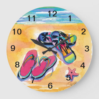 Grande Horloge Ronde La plage Flip-flops l'horloge murale