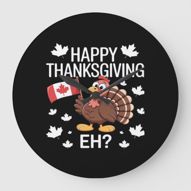 Grande Horloge Ronde La Turquie avec le Canada Bon thanksgiving Drapeau (Recto)