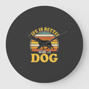 Grande Horloge Ronde La vie est meilleure avec un chien rétro