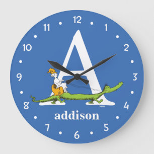 Grande Horloge Ronde L'ABC de Dr Seuss : Lettre A - Blanc   Ajoutez vot